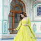 Jyoti Fashion Women's Parrot Green Faux Georgette Frill Work Partywear Anarkali Dress with Dupatta | Swadesiicart