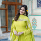 Jyoti Fashion Women's Parrot Green Faux Georgette Frill Work Partywear Anarkali Dress with Dupatta | Swadesiicart