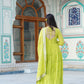 Jyoti Fashion Women's Parrot Green Faux Georgette Frill Work Partywear Anarkali Dress with Dupatta | Swadesiicart