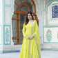 Jyoti Fashion Women's Parrot Green Faux Georgette Frill Work Partywear Anarkali Dress with Dupatta | Swadesiicart