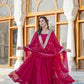 Jyoti Fashion Women's Rani Pink Faux Georgette Frill Work Partywear Anarkali Dress with Dupatta | Swadesiicart
