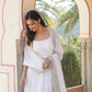Jyoti Fashion Women's White Faux Georgette Frill Work Partywear Anarkali Dress with Dupatta | Swadesiicart