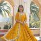 Jyoti Fashion Women's Yellow Faux Georgette Frill Work Partywear Anarkali Dress with Dupatta | Swadesiicart