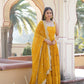 Jyoti Fashion Women's Yellow Faux Georgette Frill Work Partywear Anarkali Dress with Dupatta | Swadesiicart