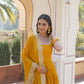 Jyoti Fashion Women's Yellow Faux Georgette Frill Work Partywear Anarkali Dress with Dupatta | Swadesiicart