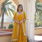 Jyoti Fashion Women's Yellow Faux Georgette Frill Work Partywear Anarkali Dress with Dupatta | Swadesiicart