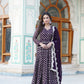 Jyoti Fashion Women's Wine Faux Blooming Sequins Embroidered Partywear Anarkali Dress with Dupatta | Swadesiicart