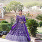 Jyoti Fashion Women's Purple Viscose Jacquard with Sequins Embroidered Anarkali Dress with Dupatta | Swadesiicart
