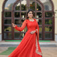 Jyoti Fashion Women's Gajri Russian Silk Kali work Partywear Anarkali Dress with Dupatta | Swadesiicart