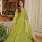 Jyoti Fashion Women's Green Russian Silk Kali work Partywear Anarkali Dress with Dupatta | Swadesiicart