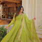 Jyoti Fashion Women's Green Russian Silk Kali work Partywear Anarkali Dress with Dupatta | Swadesiicart