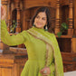 Jyoti Fashion Women's Green Russian Silk Kali work Partywear Anarkali Dress with Dupatta | Swadesiicart