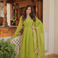 Jyoti Fashion Women's Green Russian Silk Kali work Partywear Anarkali Dress with Dupatta | Swadesiicart