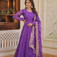 Jyoti Fashion Women's Purple Russian Silk Kali work Partywear Anarkali Dress with Dupatta | Swadesiicart