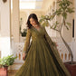 Jyoti Fashion Women's Mehendi Faux Georgette Embroidered Partywear Anarkali Dress with Dupatta | Swadesiicart