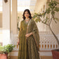 Jyoti Fashion Women's Mehendi Faux Georgette Embroidered Partywear Anarkali Dress with Dupatta | Swadesiicart