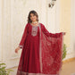 Jyoti Fashion Women's Maroon Silver Faux Blooming Sequins Embroidered Partywear Anarkali Dress with Dupatta | Swadesiicart