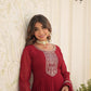 Jyoti Fashion Women's Maroon Silver Faux Blooming Sequins Embroidered Partywear Anarkali Dress with Dupatta | Swadesiicart