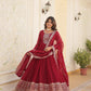 Jyoti Fashion Women's Maroon Silver Faux Blooming Sequins Embroidered Partywear Anarkali Dress with Dupatta | Swadesiicart
