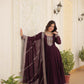 Jyoti Fashion Women's Wine Faux Blooming Silver Sequins Embroidered Partywear Anarkali Dress with Dupatta | Swadesiicart