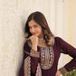 Jyoti Fashion Women's Wine Faux Blooming Silver Sequins Embroidered Partywear Anarkali Dress with Dupatta | Swadesiicart