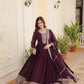 Jyoti Fashion Women's Wine Faux Blooming Silver Sequins Embroidered Partywear Anarkali Dress with Dupatta | Swadesiicart