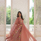 Jyoti Fashion Women's Peach Faux Georgette Sequins Zari Embroidered Anarkali Dress with Dupatta | Swadesiicart
