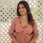 Jyoti Fashion Women's Peach Faux Georgette Sequins Zari Embroidered Anarkali Dress with Dupatta | Swadesiicart