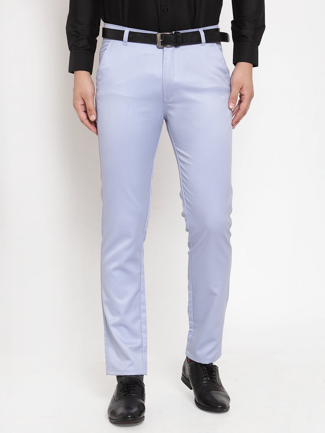 Jainish Men's Blue Tapered Fit Formal Trousers | Swadesiicart