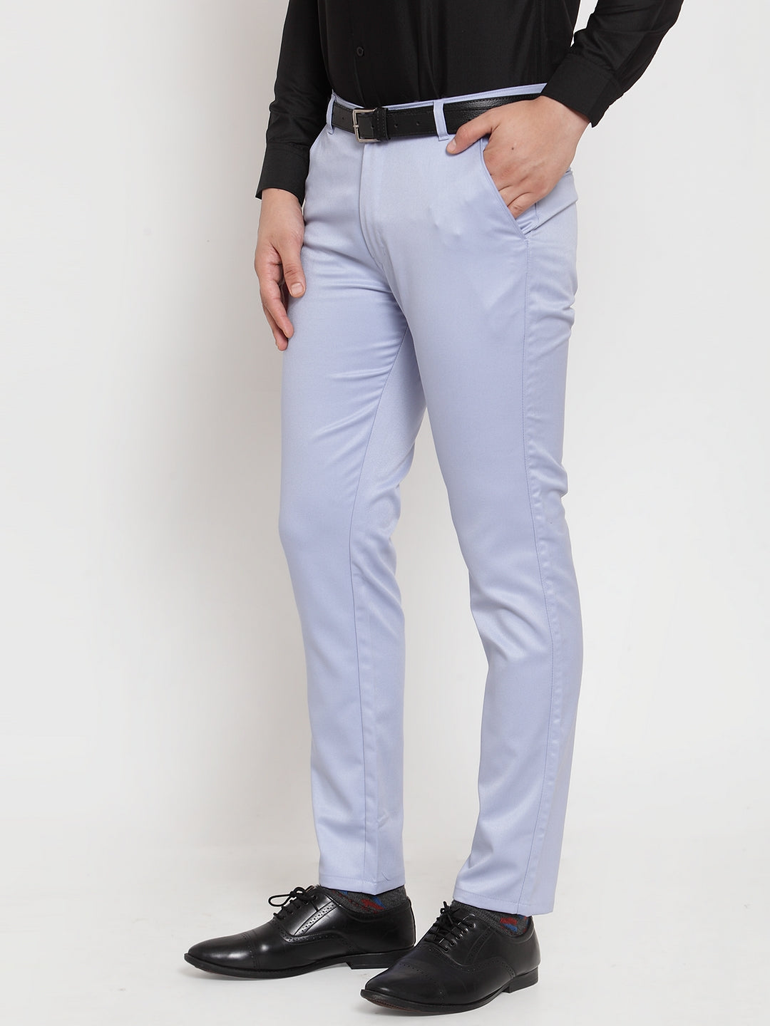 Jainish Men's Blue Tapered Fit Formal Trousers | Swadesiicart