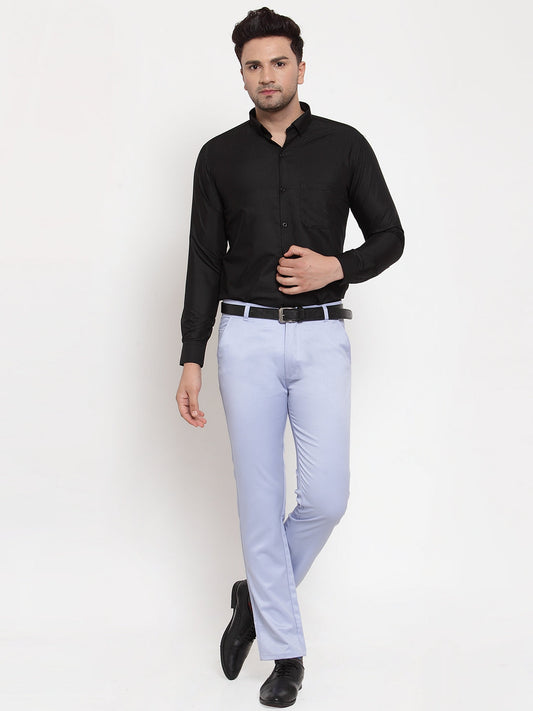 Jainish Men's Blue Tapered Fit Formal Trousers | Swadesiicart