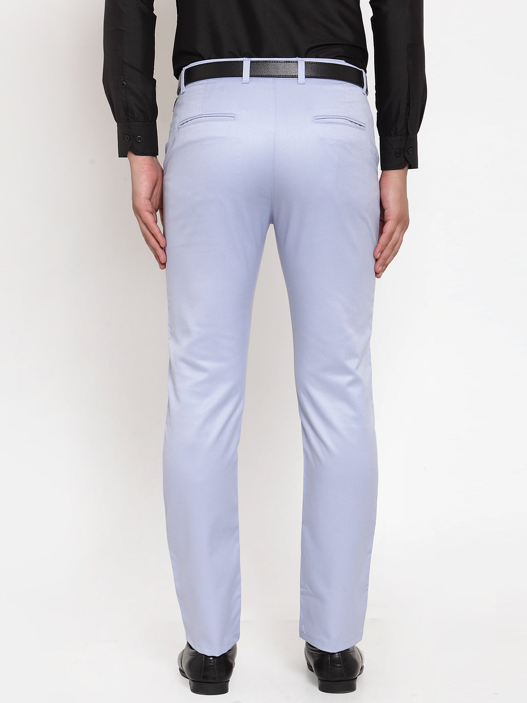 Jainish Men's Blue Tapered Fit Formal Trousers | Swadesiicart