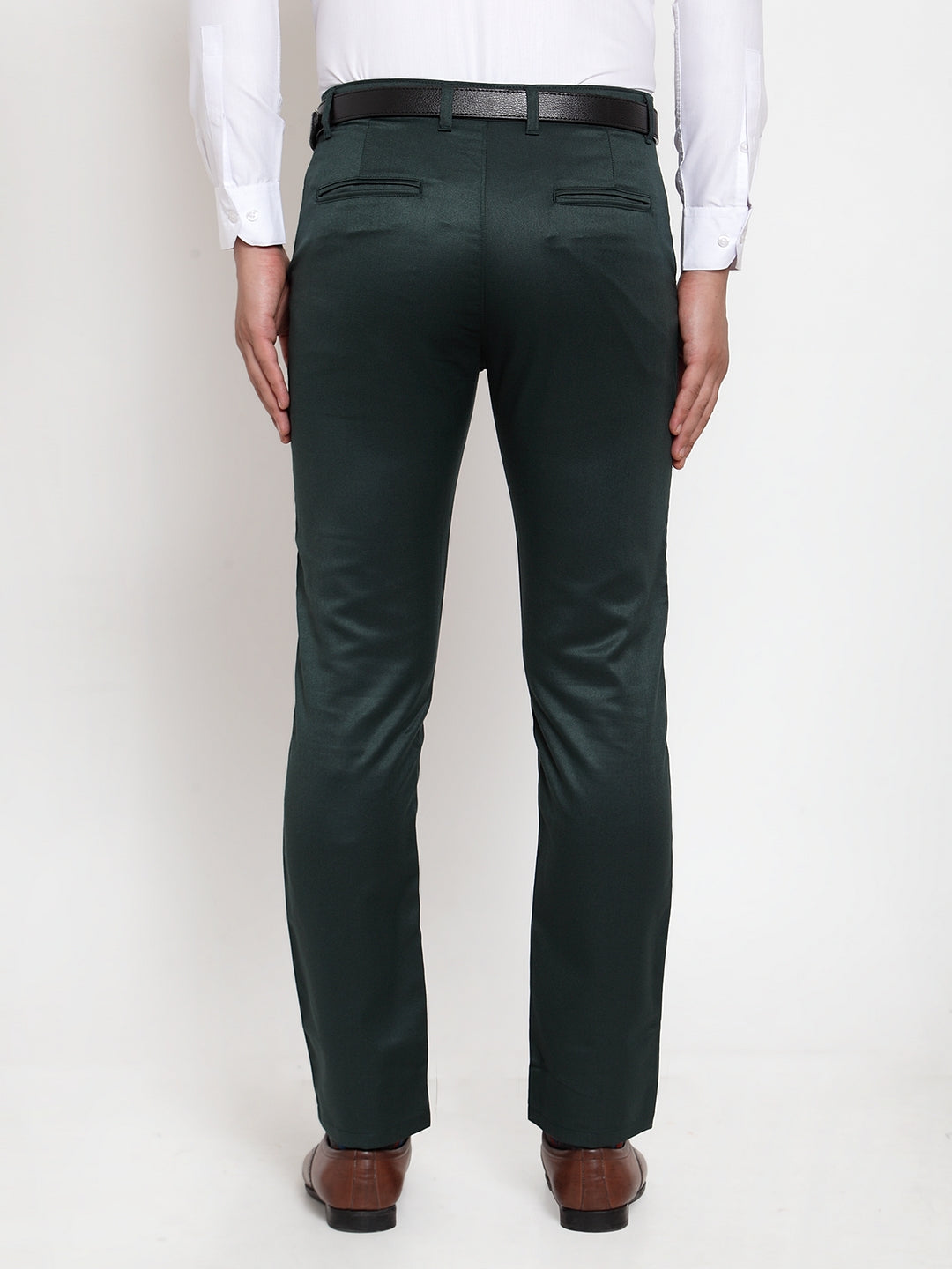 Jainish Men's Olive Tapered Fit Formal Trousers | Swadesiicart