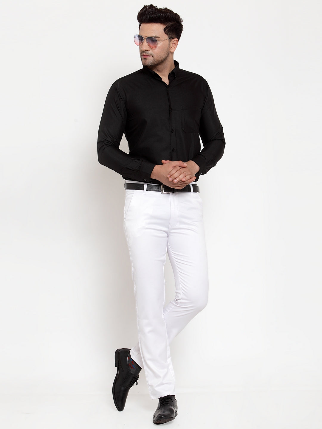 Jainish Men's White Tapered Fit Formal Trousers | Swadesiicart