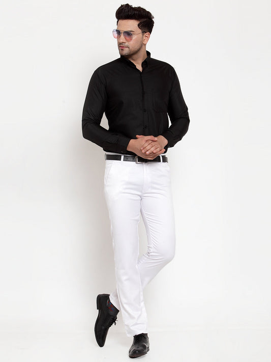 Jainish Men's White Tapered Fit Formal Trousers | Swadesiicart