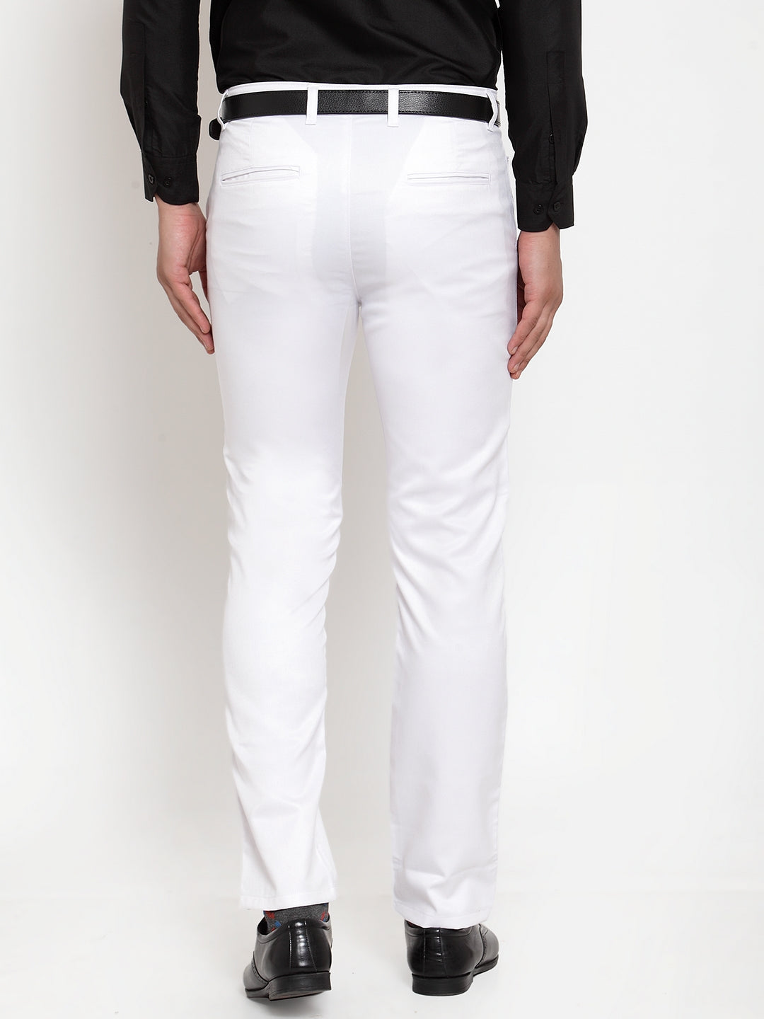 Jainish Men's White Tapered Fit Formal Trousers | Swadesiicart