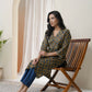 Vaasva Blue Ajrakh Cotton Printed Gathered Kurti With Pant | Swadesiicart
