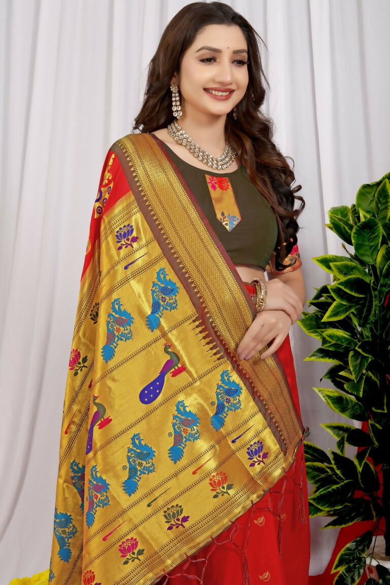 Jyoti Fashion Women's Maroon Paithani Silk Zari Woven Saree with Blouse | Swadesiicart