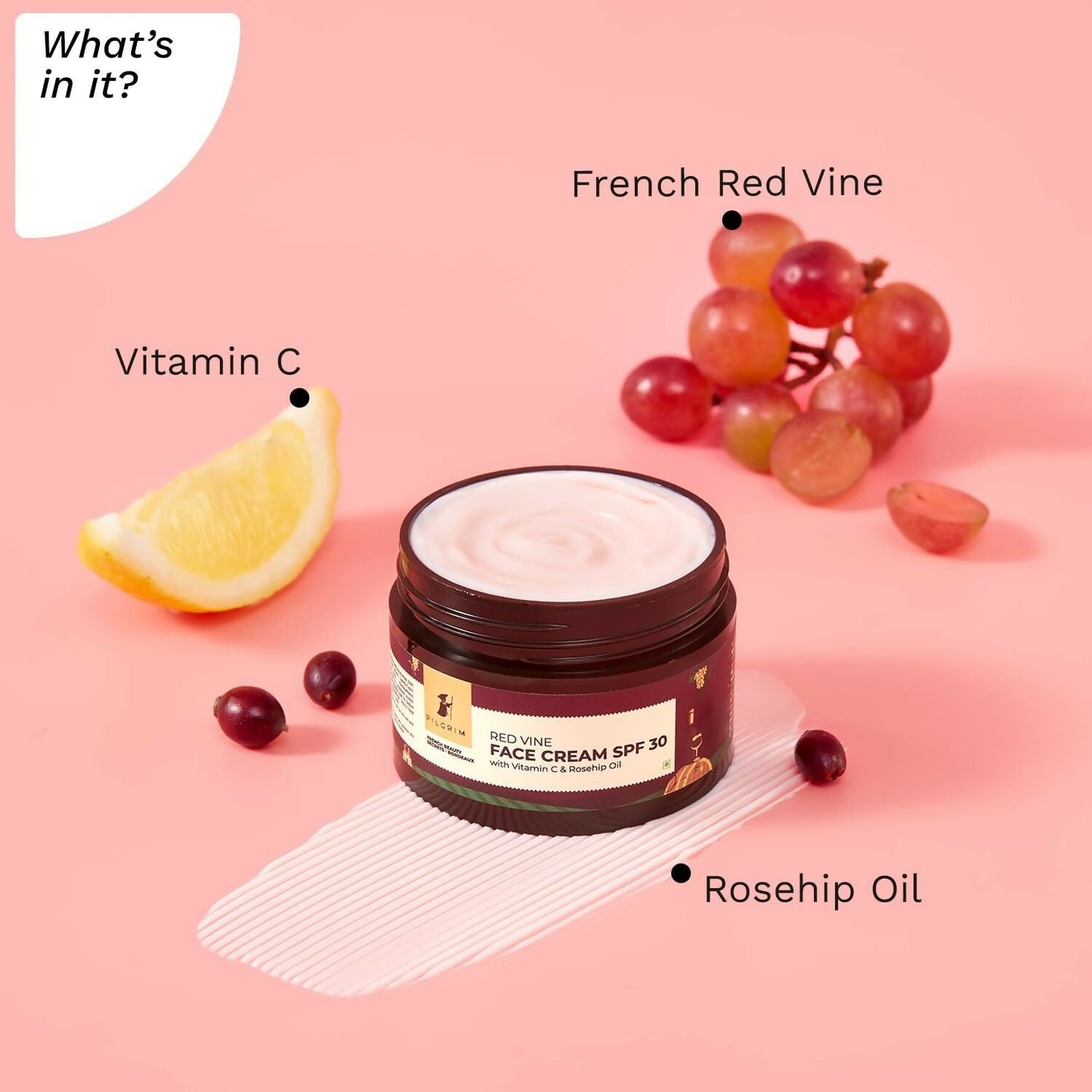 Pilgrim Red Vine Face Cream SPF 30 with Vitamin C & Rosehip Oil (PA+++) - Swadesiicart