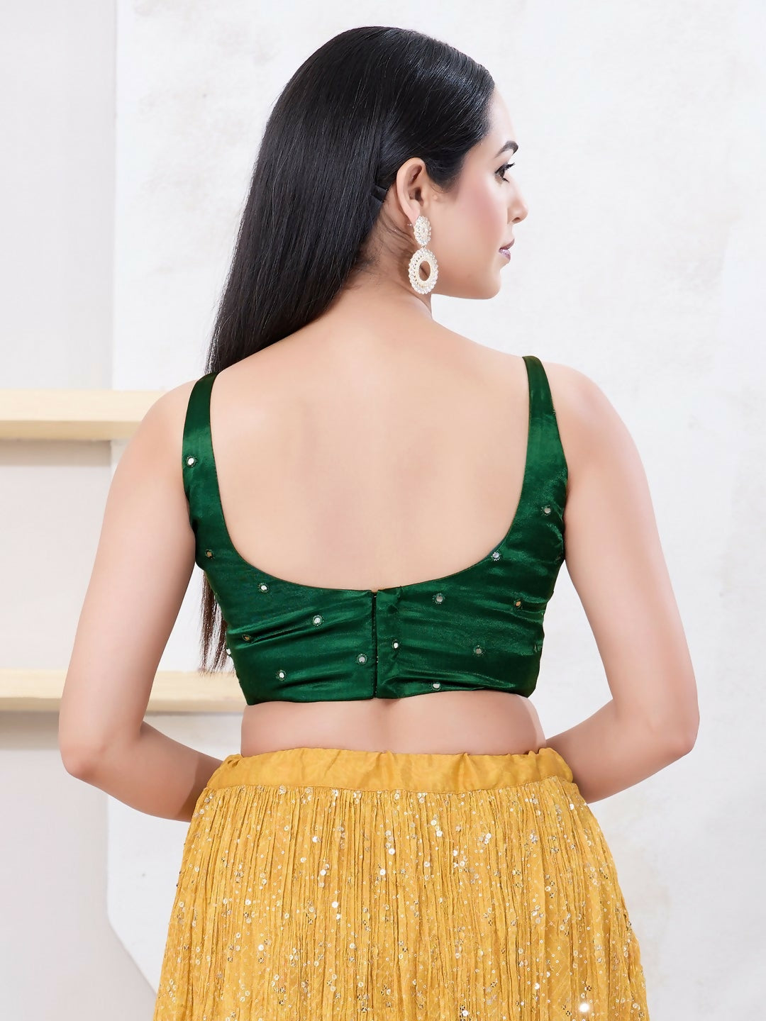 Joban Fashion Bottle-Green Gajji Silk Sleeveless Back Open Blouse - Swadesiicart