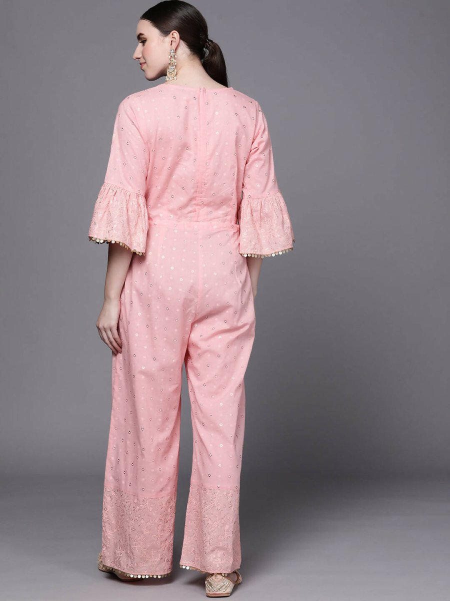 Ahalyaa Women Pink Printed Basic Jumpsuit - Swadesiicart