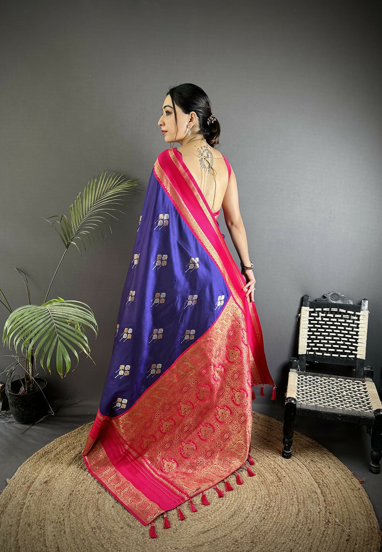 Joban Fashion Violet Banarasi Soft Silk Woven Saree | Swadesiicart