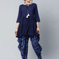 Ahalyaa Women Navy Blue Rayon Floral Empire Kurti with Dhoti Pants | Swadesiicart