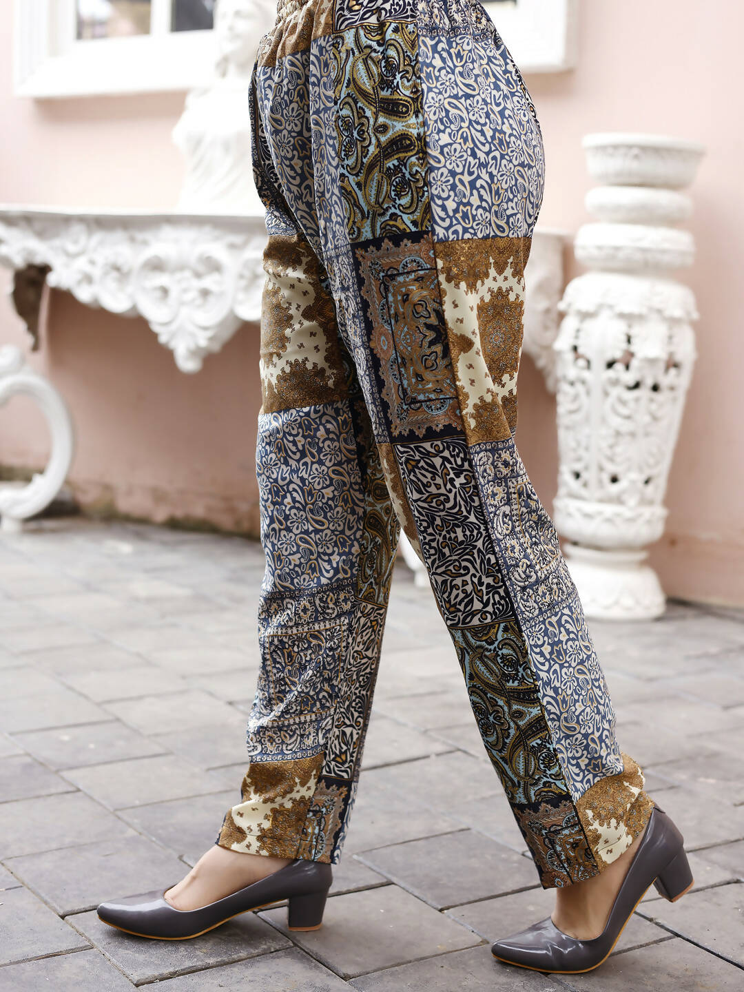 Blue Rayon Paisley & Floral Printed Top with Matching Bottom - Eesha - Swadesiicart