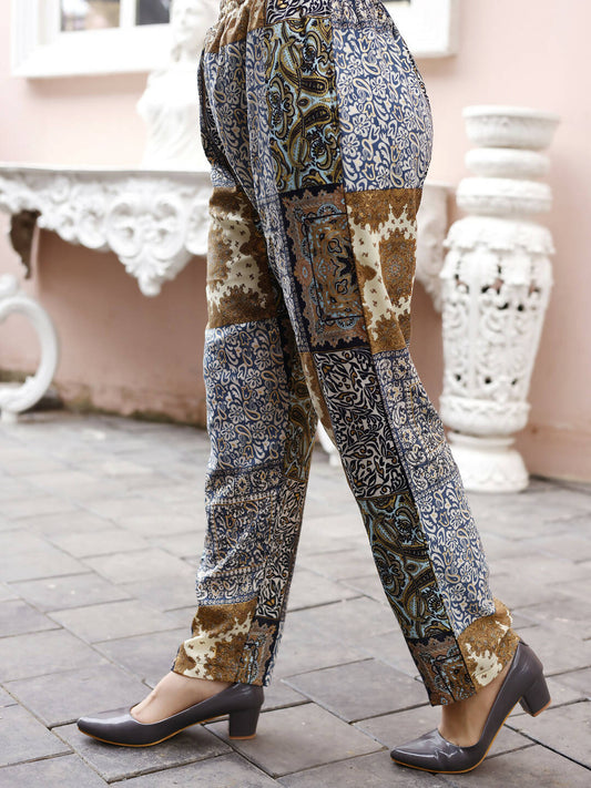 Blue Rayon Paisley & Floral Printed Top with Matching Bottom - Eesha - Swadesiicart