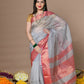 Very Much Indian Rajsi - Handloom Ari Checks Cotton Silk Saree With Golden Border - Grey | Swadesiicart