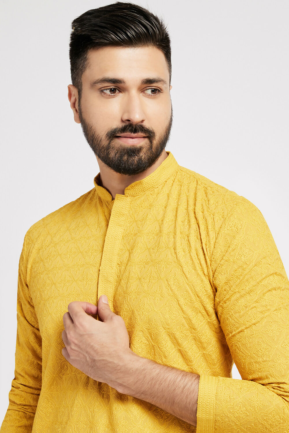 Ethnic India Yellow Men's Kurta Ethnic Motifs Cotton | Swadesiicart