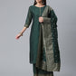 Ahalyaa Dark Green Chanderi Solid Kurta With Palazzo And Dupatta Set | Swadesiicart