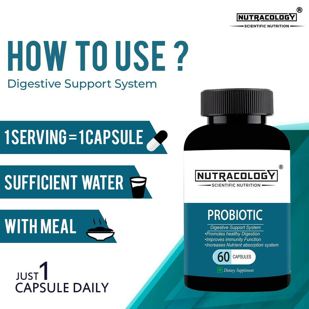Nutracology Probiotics Supplement For Digestion Immunity And Overall Gut Health Capsules - Swadesiicart