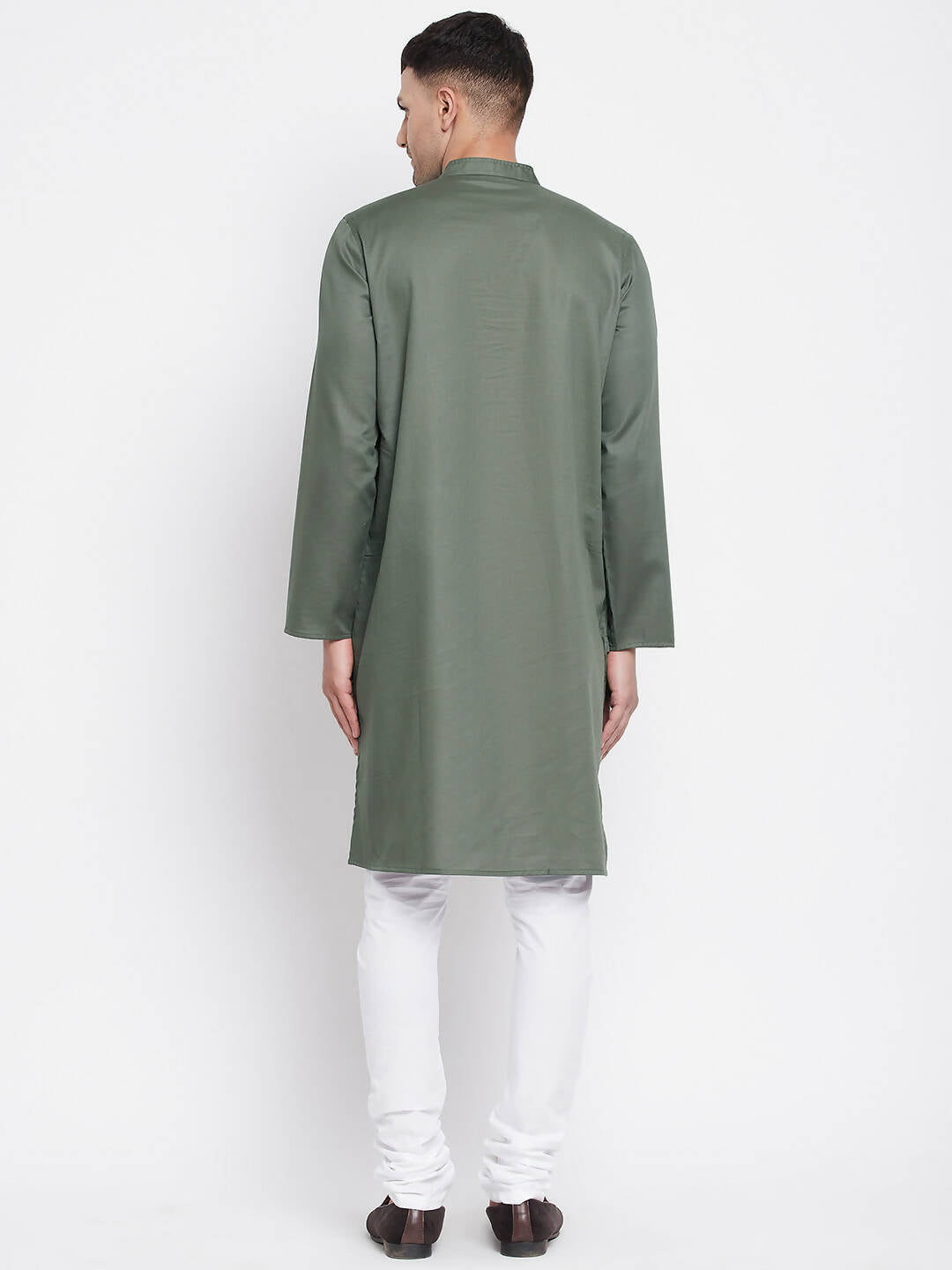 Even Apparels Green Color Linen Men's Kurta With Band Collar | Swadesiicart